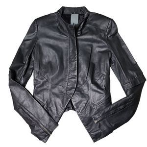 Scatola black leather long tail zip front button jacket zip wrists